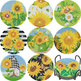 8 Pieces Sunflower Diamond Art Painting Coasters DIY 5D Full Drill Coasters Acrylic Round Cup Coaster with Holder Cork Pads for Spring Summer Party Home Decor DIY Crafts Augisteen