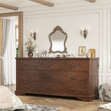 EnHomee 9 Drawers Dresser, 63" W Farmhouse Dressers for Bedroom Dressers with 9 Drawers, Solid Wood Dresser TV Stand with Large Metal Handle, Modern Wood Drawer Organizer for Closet (Rsutic Brown) EnHomee