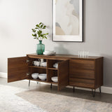 Crosley Furniture Teagan Mid Century Record Storage Sideboard Buffet Cabinet, Brown Oak Crosley Furniture