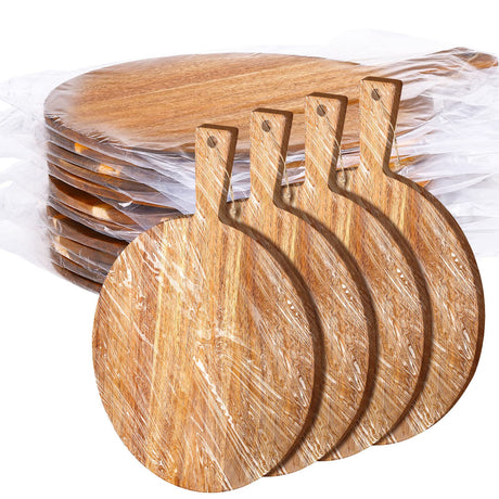 Patelai 12 Piece Round Wood Cutting Board Pizza Peel with Handle Laser Engraving Serving Board Charcuterie Cheese Bread Cutting Board Bulk for DIY Wedding Housewarming Gift (12 Inch,Acacia Wood) Patelai