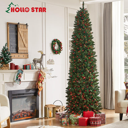 HOLLO STAR 9ft Prelit Christmas Tree with 550 LED Lights, Artificial Slim Christmas Tree with App-Controlled Multi-Color RGB Lights, 1290 Branch Tips, Easy to Assemble, for Home, Party