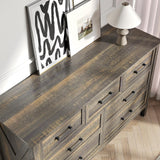 BAZELOR Farmhouse 7 Drawers Dresser for Bedroom, Wood Rustic Wide Chest with Natural Texture, Farmhouse Chest of Drawers for Bedroom, Hallway, Entryway, Dark Brown BAZELOR