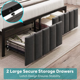 Full Bed Frame with Storage, Upholstered Bed Frame with LED Lights Headboard and 2 Drawers, Full Size Bed Frame with Charging Station, Noise-Free, No Box Spring Needed, Easy Assembly, Grey stasado