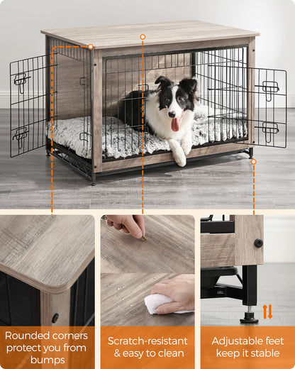 Feandrea Dog Crate Furniture, Side End Table, Modern Kennel for Dogs Indoor up to 70 lb, Heavy-Duty Dog Cage with Multi-Purpose Removable Tray, Double-Door Dog House, Greige UPFC003G01 - WoodArtSupply