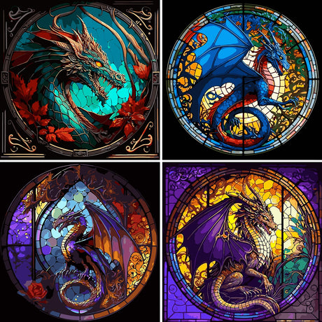 4 Packs Paint by Number for Adults, Animal DIY Acrylic Oil Painting Paint by Numbers Kits on Canvas, Adults Paint by Numbers Kits Drawing Paintwork for Home Decor Gift Dragon 15.7x15.7in KICHANG