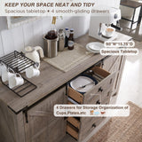 Rustic Oak Farmhouse Buffet Cabinet with Sliding Barn Doors and 4 Drawers - 60" Storage Solution T4TREAM