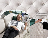 VanAcc Modern Sofa, 92 inch 3 Seater Sofa with Stylish Thick Armrest, Upholstered Button Tufted Couch for Living Room, Apartment, Linen Beige Oversized Couch VanAcc