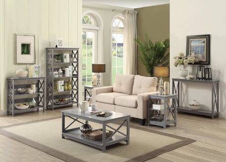 Convenience Concepts Oxford Corner Bookcase 12" - 5-Tier Slim Farmhouse Bookcase for Modern Living & Family Room, Media Storage Organizer for Home Office Library, Tall Shelving Unit, Gray Convenience Concepts