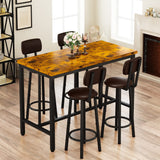 Lamerge Rustic Brown Industrial Dining Table Set for 4 with PU Upholstered Stools Lamerge