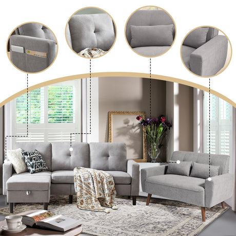 Pingliang Home 2 Piece Comfy Couch Set, 3 Seater & 2-Seater Sofa and Loveseat Set with Ottoman, Modern Sofa Sets for Living Room/Apartment/Office, Light Grey Pingliang Home