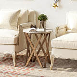 LONYKE Round End Table, Distressed White Top with 4-Legs Base Beside Table for Modern Farmhouse, Boho Decor, White and Natural LONYKE