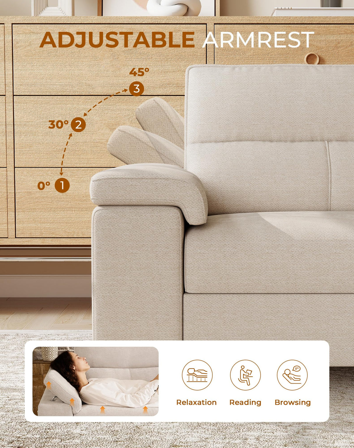 Upvilla 71.25" Modern Sofa Couch for Living Room, Deep Seat Sofas with 8”Cushion, Comfy 2-Seater Chenille Loveseat with Convertible Armrest, Removable Sofa Cover, High Leg (Beige) Upvilla