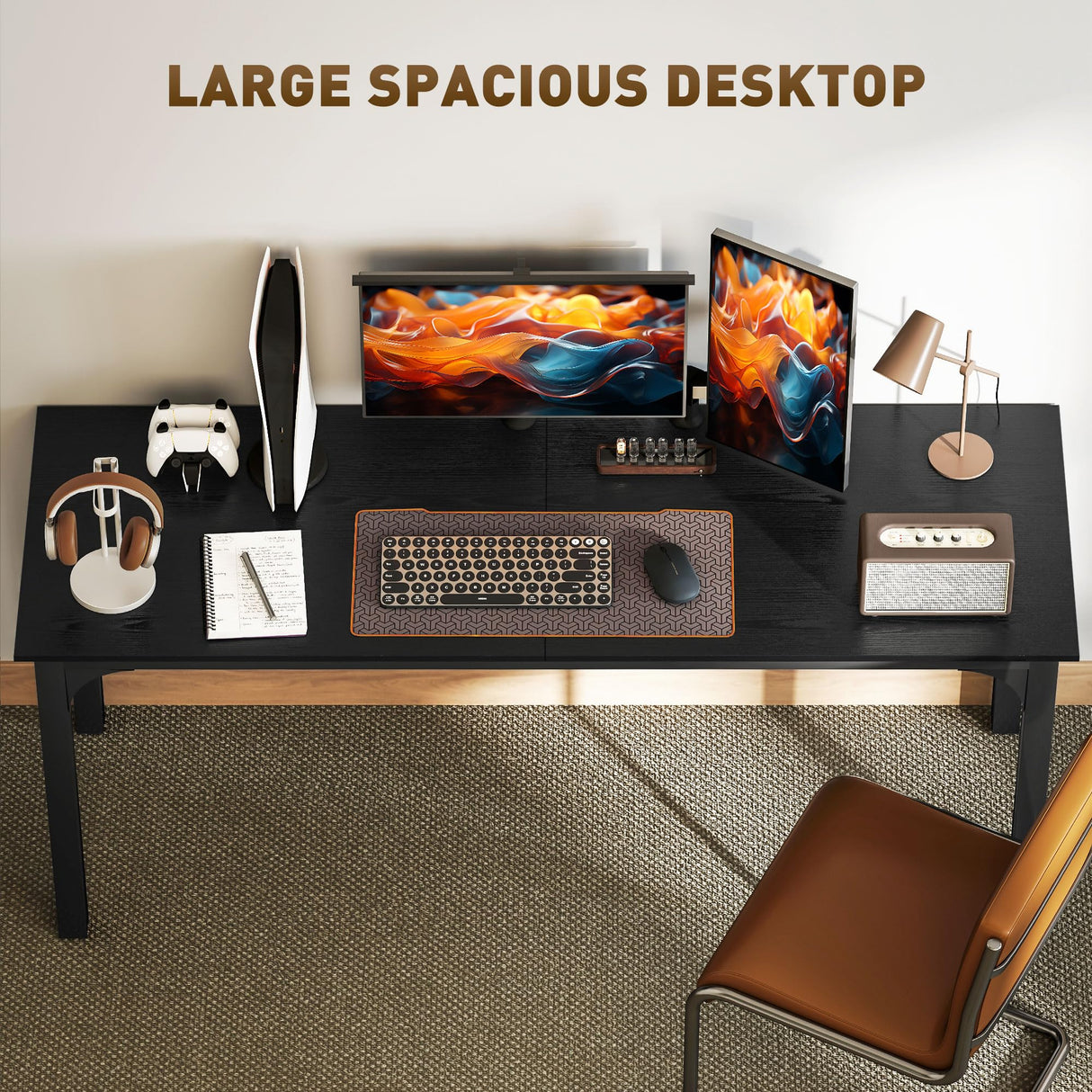 HOMCOM Modern Simple Large Computer Desk, 70.9" Long Home Office Desk for Two Person, Multi-Purpose Computer Table for Home Office Study, Black HOMCOM