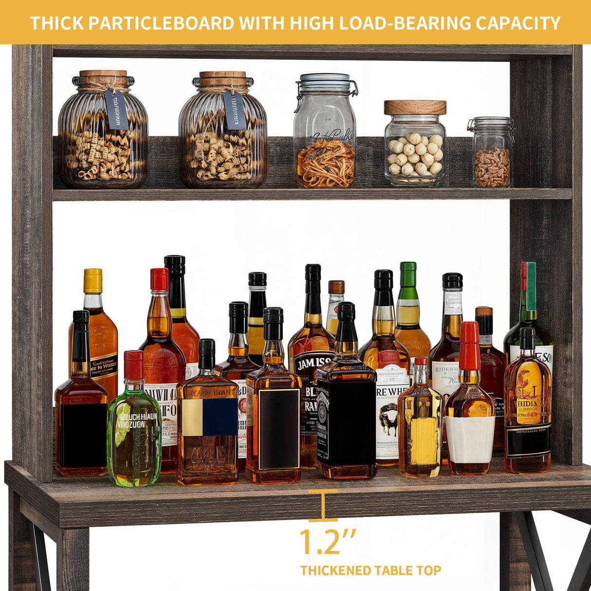 DWVO Black Bakers Rack with Power Outlet and Storage Door Cabinet 5-Tiers Kitchen Tall Microwave Stand Farmhouse Small Pantry Hutch Freestanding Thickened Counter Coffee Bar with Storage Shelves DWVO