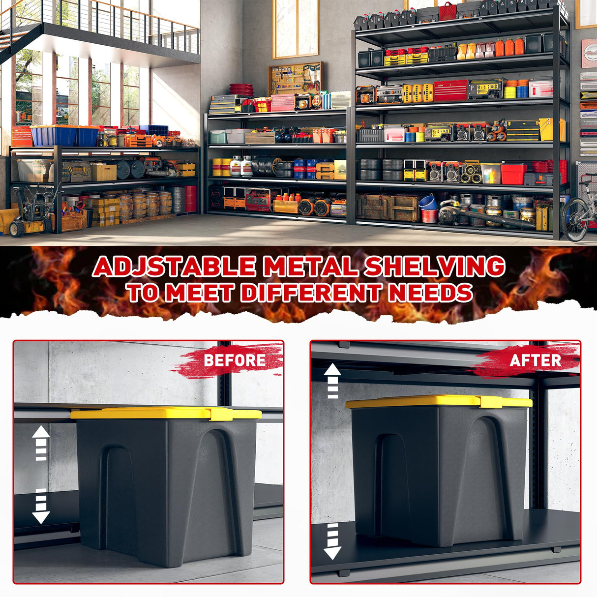 REIBII 84“H Garage Shelving Heavy Duty Storage Shelves 3500 LBS Adjustable Metal Shelving Uints and Storage for Garage,Warehouse,School,Commercial,Business, 60 "W x 24 "D x 84 "H REIBII