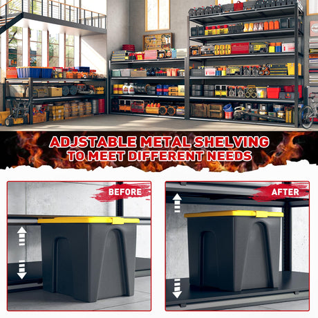 REIBII 84“H Garage Shelving Heavy Duty Storage Shelves 3500 LBS Adjustable Metal Shelving Uints and Storage for Garage, Warehouse, School, Commercial, Business, 60 "W x 24 "D x 84 "H, 2 Pack REIBII