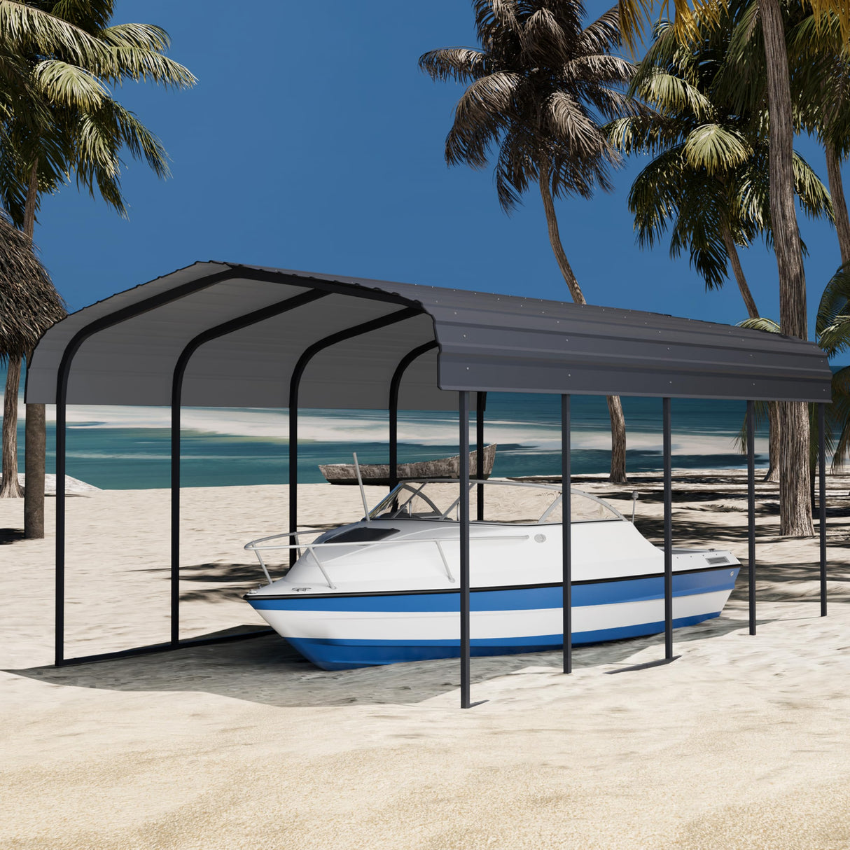 Chilihom Car Port Metal Carport 12 ×20 FT Heavy Duty Carport Kit, Metal Garage Carport Canopy with Galvanized Steel Frame and Roof, Car Tent Shelter Outdoor Storage Shed for Boats and Truck, Charcoal Chilihom