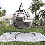 CHINNLUU Outdoor Hanging Egg Chair Outdoor Foldable Wicker Swing Chair with Stand UV Resistant Cushion 350lbs Capacity for Patio, Garden and Balcony CHINNLUU