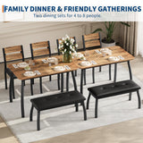 SLEKVERSA 4 Piece Farmhouse Dining Table Set for 4, Space Saving Rustic Kitchen Table with 2 Padded Chairs & Bench, Small Breakfast Nook Furniture Set for Dining Rooms, Apartments, Vintage SLEKVERSA