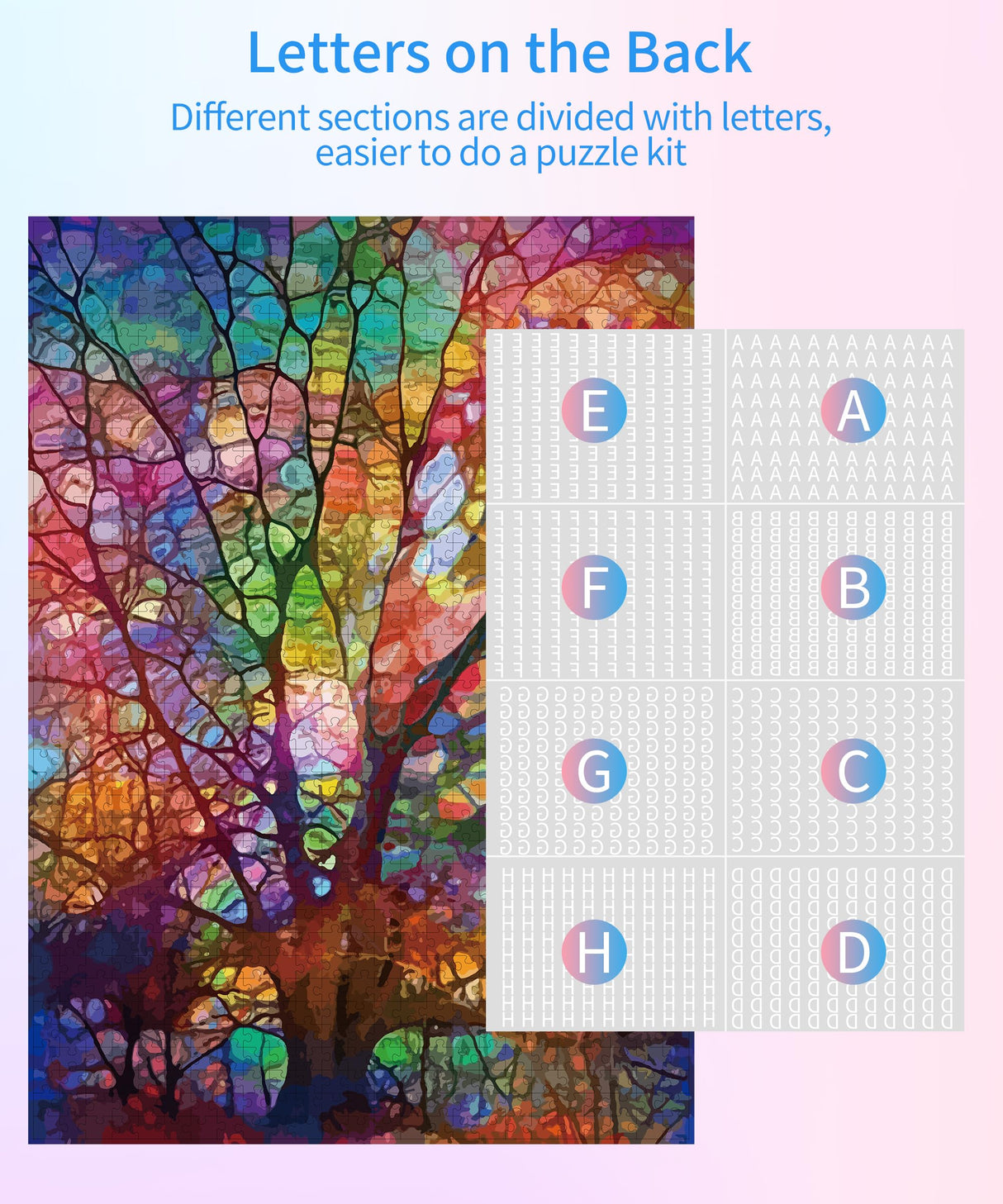 Petrala Jigsaw Puzzles 1000 Pieces for Adults Tree of Life 1000 Piece Puzzle for Adults Colorful Stained Glass Jigsaw Puzzles for Adults Kit with Letters on Back, Fit Together Perfectly Petrala