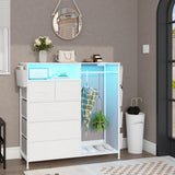 Espelism Dresser for Bedroom with Clothes Rack & Side Pockets White 5 Drawers Dresser with Charging Station & LED Lights Sturdy Steel Frame Wood Top Organizer Unit for Nursery Hallway Closet Espelism