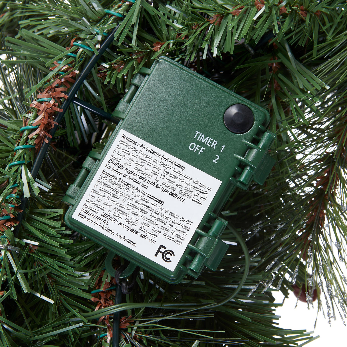 National Tree Company Pre-Lit Artificial Christmas Wreath, Green, Crestwood Spruce, White Lights, Decorated with Pine Cones, Berry Clusters, Frosted Branches, Christmas Collection, 24 Inches National Tree Company