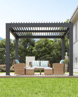 GarveeLife Louvered Pergola 10 ft x10', Outdoor Pergola with Adjustable Louvered Roof, Reinforced Aluminum Frame, Integrated Drainage System, Hardtop Gazebo for Patio, Deck, Gray GarveeLife