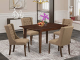 East West Furniture Milan 5 Piece Dinette Set Includes a Rectangle Dining Room Table with Butterfly Leaf and 4 Light Sable Linen Fabric Upholstered Chairs, 36x54 Inch, MLFO5-MAH-47 East West Furniture