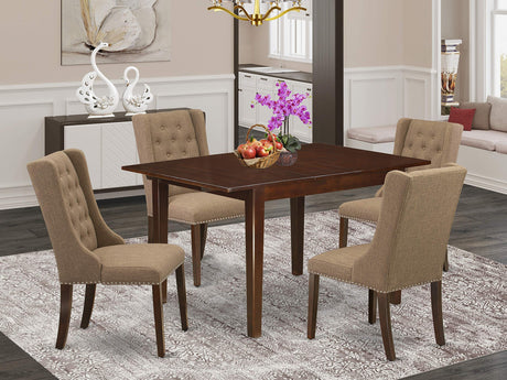 East West Furniture Milan 5 Piece Dinette Set Includes a Rectangle Dining Room Table with Butterfly Leaf and 4 Light Sable Linen Fabric Upholstered Chairs, 36x54 Inch, MLFO5-MAH-47 East West Furniture
