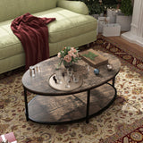 ROCSUMOO 43.3”Oval Coffee Table for Living Room, 2-Tier Coffee Table with Open Storage Shelf, Modern Wooden Side Table for Bedroom Home Office (Oval, Walnut) ROCSUMOO