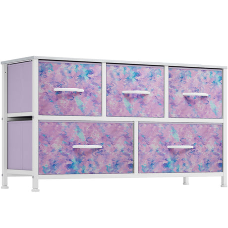 YITAHOME Wide Storage Tower with 5 Drawers - Fabric Dresser, Organizer Unit for Bedroom, Living Room, Closets - Sturdy Steel Frame, Easy Pull Fabric Bins & Wooden Top YITAHOME