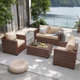 UDPATIO Outdoor Patio Furniture, 4 Pieces Outdoor Sectional Patio Set with Storage Coffee Table and Khaki Cushions, Patio Loveseats Balcony Furniture for Small Space UDPATIO