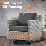 ovios 10 Piece Patio Furniture Set with Fire Pit Table,Outdoor Rattan Wicker Coversation Set with Swivel Rocking Chairs, Sectional Chairs for Outside Porch Balcony Backyard Pool,Black ovios