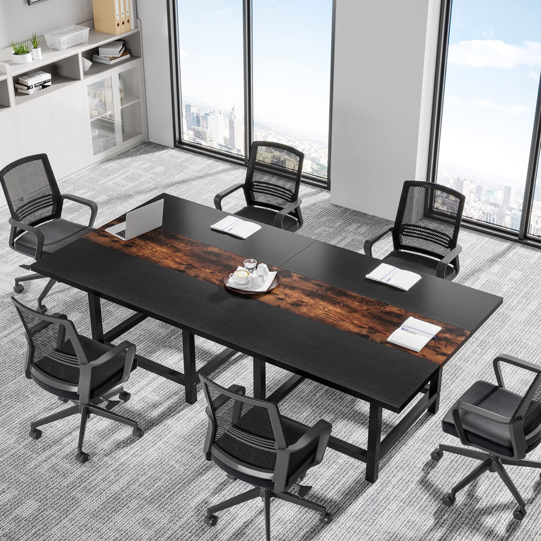 Tribesigns Small Conference Room Table for 4 People, Rustic Square 39.4L X 39.4W X 29.52H Inches Wood Computer Desk for Home Office, Conference Room,Small Space (Chair not Included) (Black&Br - WoodArtSupply