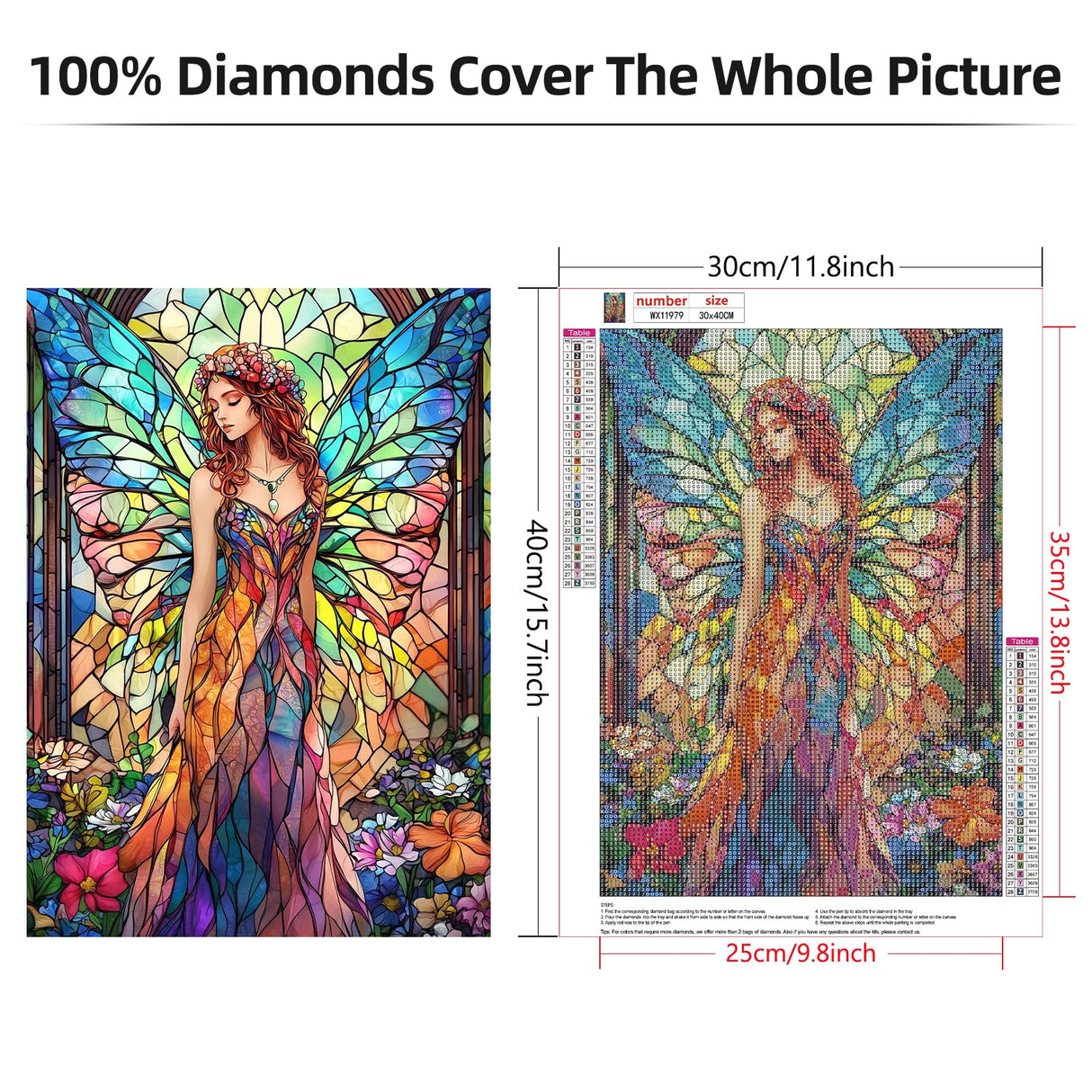 Lxmsja Fairy Stained Glass Diamond Art Kits for Adults, Flowers Diamond Painting Kits for Beginners, 5D DIY Full Drill Gem Art Crafts for Adults, Home Wall Decor 12x16 inch Lxmsja