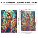 Lxmsja Fairy Stained Glass Diamond Art Kits for Adults, Flowers Diamond Painting Kits for Beginners, 5D DIY Full Drill Gem Art Crafts for Adults, Home Wall Decor 12x16 inch Lxmsja