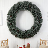 Nearly Natural 6ft. Giant Flocked Christmas Artificial Wreath with Pinecones, 600 Clear LED Lights and 1000 Bendable Branches Nearly Natural