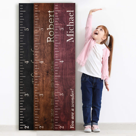 Personalized Wooden Height Growth Chart Ruler for Kids, Boys & Girls w Name | 3 Designs, 5 Various Wood Colors | Nursery Hanging Wall Decor, Unique Baby Shower Newborn Gift, Wood Measure Personalization Lab