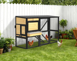 TRYKERPET Chicken Coop for 2-4 Chickens, Three-Sided Wooden Chicken Coop, Chicken House with Nesting Box, 5 Doors, Pull-Out Tray, Suitable for Backyard, Black&Yellow TRYKERPET