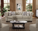 Morden Fort Classic Chesterfield Sofa Set 82'', Tufted Sofa Couch Set with Solid Wood Legs Thick Cushion, Pet-Friendly 3-Seater Sofas Couches for Living Room Bedroom Apartment - Linen Beige Morden Fort