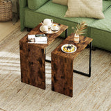 Giantex Nesting Coffee Table Set of 2, Rectangular Stackable Side Tables with Sturdy Metal Frames, Modern Nesting End Tables for Living Room, Bedroom, Rustic Brown Giantex