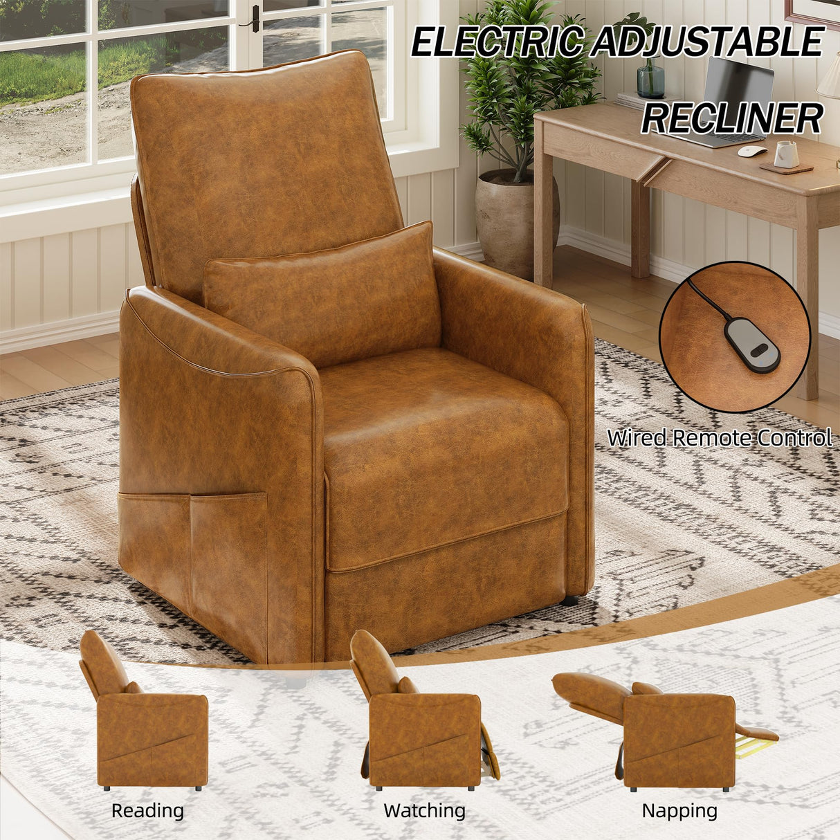 Power Recliner Chair for Adults, Modern Electric Reclining Sofa Chair with Lumbar Support for Living Room, Bedroom JFHID