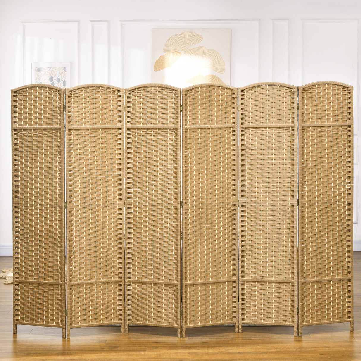 HOMCOM Room Divider, 6 Panel Folding Privacy Screen, 5.6' Tall Freestanding Wall Partition for Home Office, Bedroom, Nature Wood HOMCOM