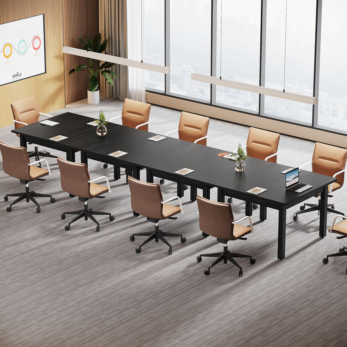 Tribesigns 6.57 ft Conference Table for 6 People, Wooden Small Square Meeting Seminar Table, Modern Boardroom Desk with Solid Wood Legs and Thickened Tabletop for Office Conference Room (2, Black) Tribesigns