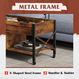WLIVE Lift Top Coffee Table for Living Room, Coffee Table with Storage, Hidden Compartment and Metal Frame, Central Table with 4 Casters for Reception Room, Rustic Brown WLIVE