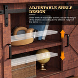 Farmhouse TV Stand for TVs up to 65+ Inch, Mid-Century Entertainment Center w/ Sliding Barn Doors and Storage Cabinets, Wood Rustic Media Console Table w/ Adjustable Shelf for Living Room, Barnwood YOUDENOVA