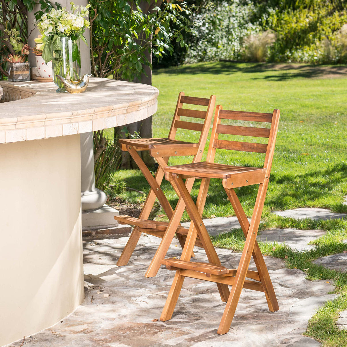 Christopher Knight Home Tundra Outdoor Foldable Wood Barstool Set, 2-Pcs Set, Natural Christopher Knight Home
