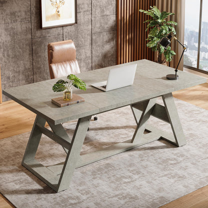 Tribesigns 70.9" Executive Desk, Farmhouse Home Office Desk with Double X-Shaped Base, Wood Large Computer Desk Writing Desk Small Conference Table, Gray - WoodArtSupply