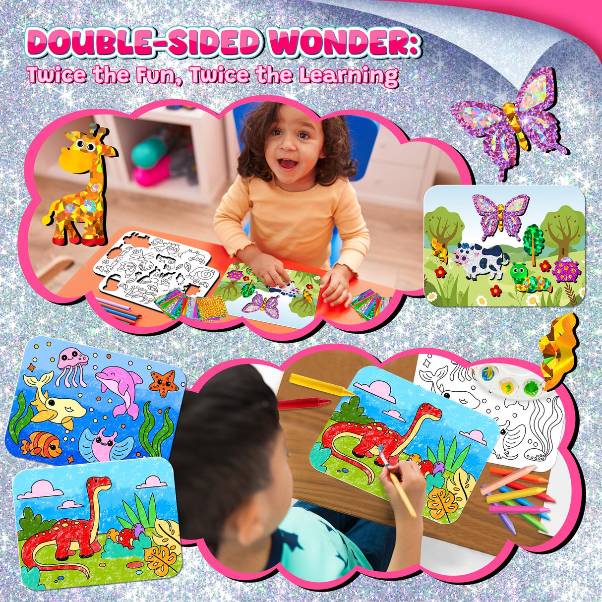 sinceroduct Foil Art Kit for Kids, Foils Arts and Crafts for Kids Age 4-8,Travel Toys Supplies,Foil-Foam Stickers,Birthday Gifts for Boys & Girls,Mess Free Coloring Card Set. sinceroduct