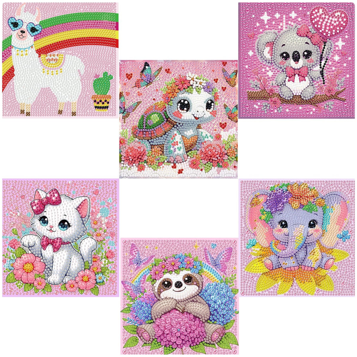 6 Pack 5D Elephant Diamond Painting Kits for Kids Beginners,Cute Animals DIY Diamond Art Kit for Kids,Full Round Drill Big Gem Art for Kid,Home Wall Decoration 6X6 inch Acelii